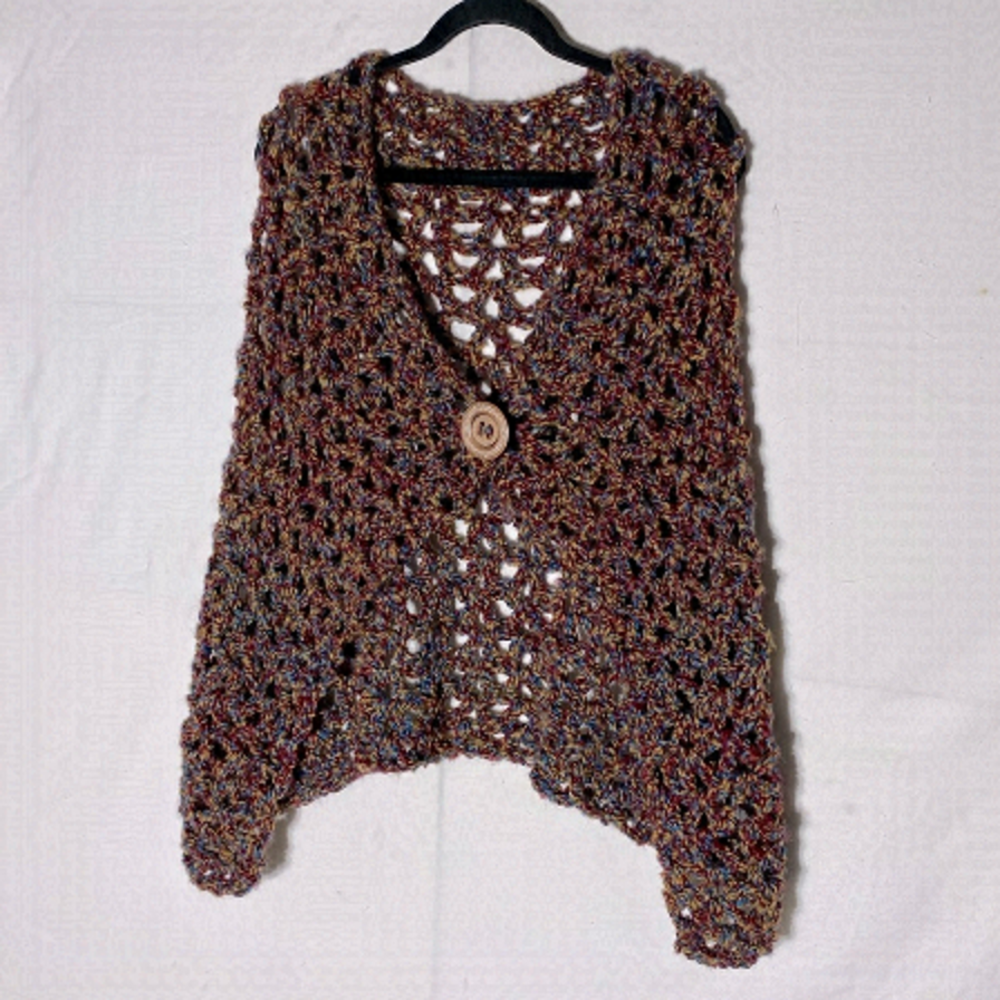 5/$25 Handmade Multicolour Yarn Open Knit Cape Style Poncho